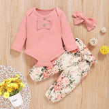 Baby-Blumen-Outfit – Rosa Langarmbody und Hose