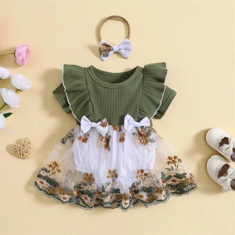 Vestido Lila Floral Verde - Minu Kids