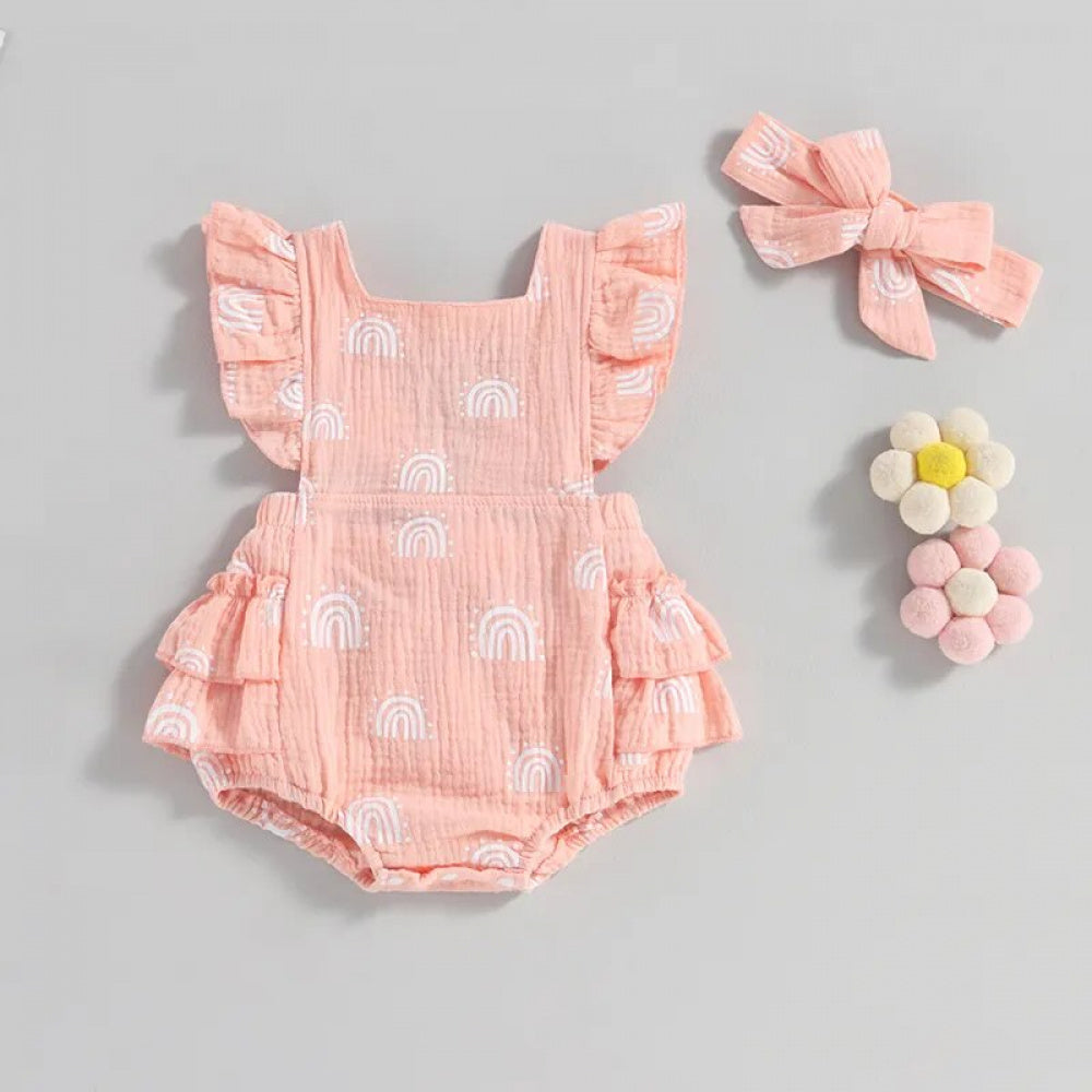 Romper Arco-Íris Lili com Laço Rosa - Minu Kids