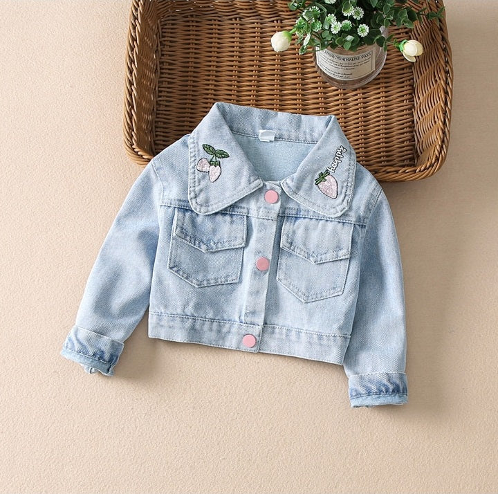 Strawberry Girls’ Dress & Denim Jacket Set