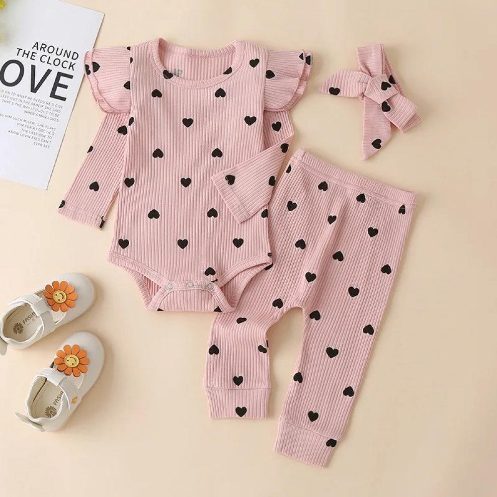 Conjunto Corações Body e Calça Rosa - Minu Kids