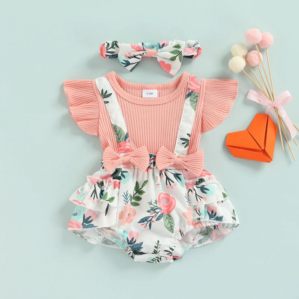 Romper Lila Floral com Laço Rosa - Minu Kids