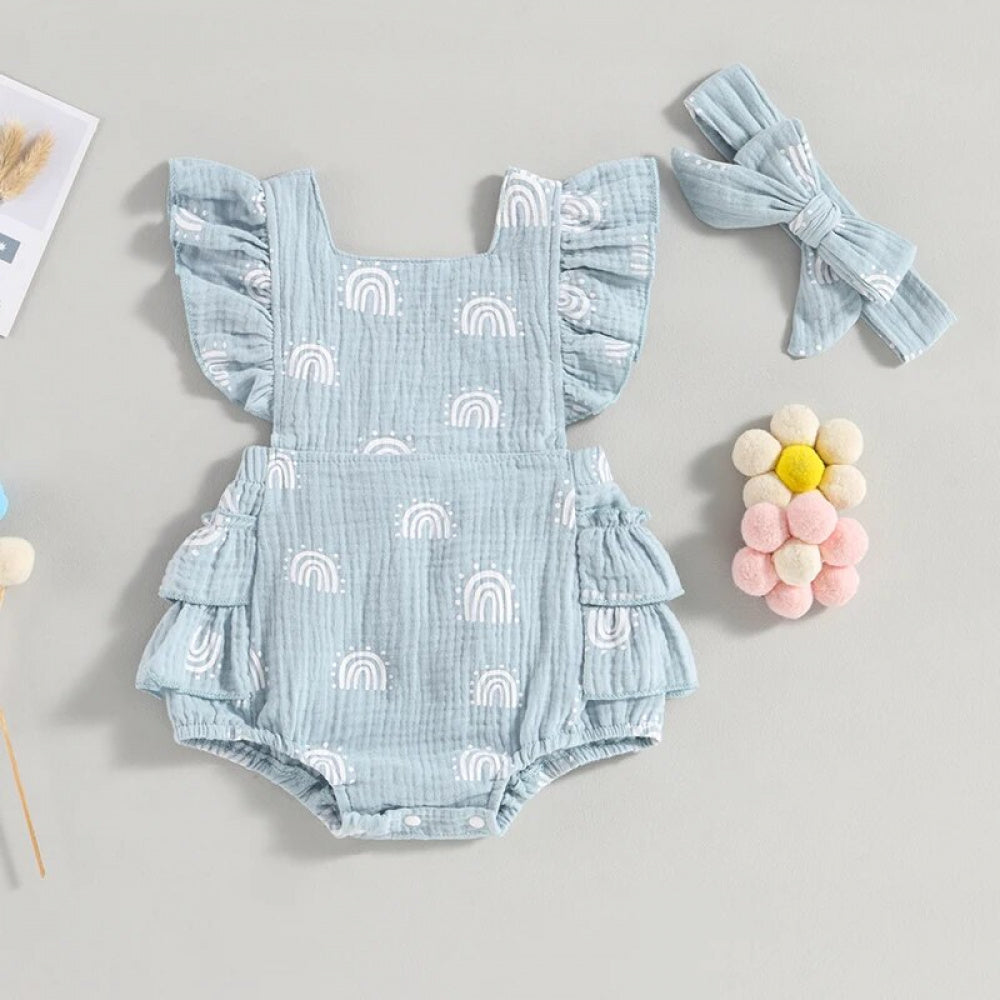 Romper Arco-Íris Lili com Laço Azul - Minu Kids
