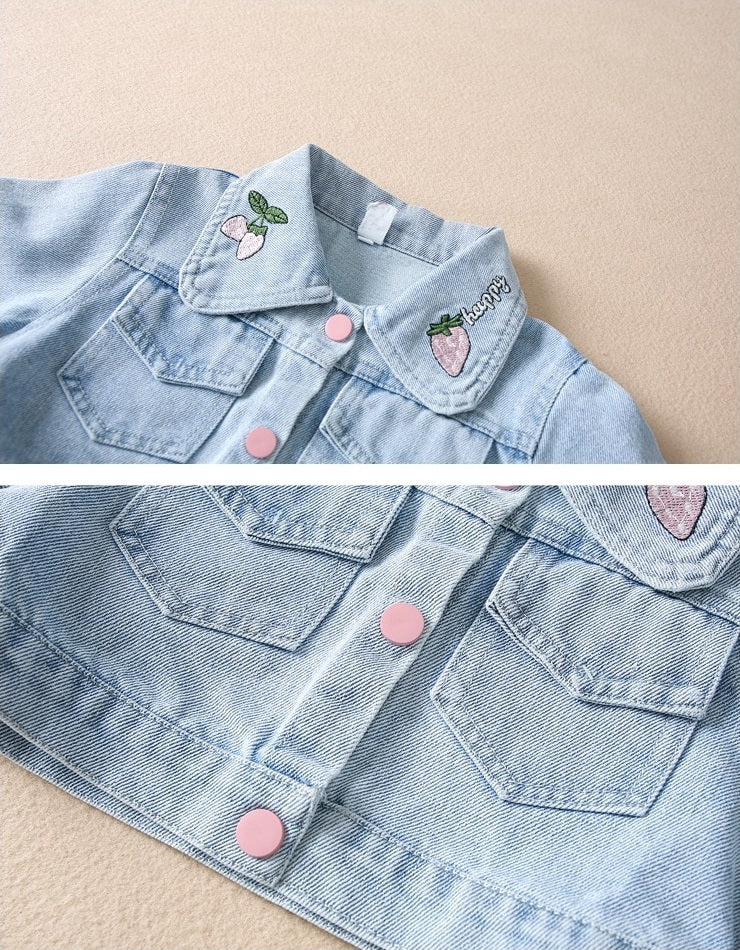 Strawberry Girls’ Dress & Denim Jacket Set