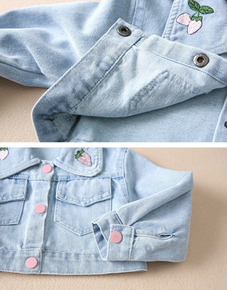 Strawberry Girls’ Dress & Denim Jacket Set