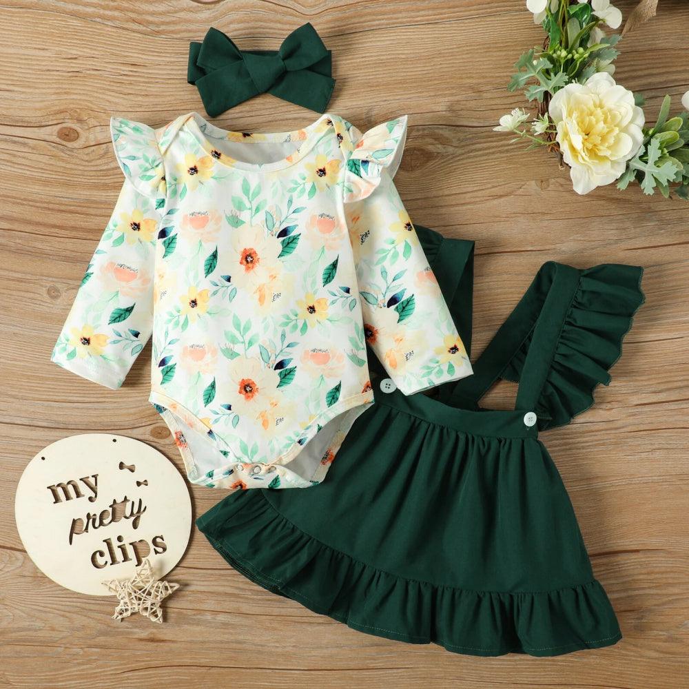Conjunto Bela Floral Verde com Laço - Minu Kids