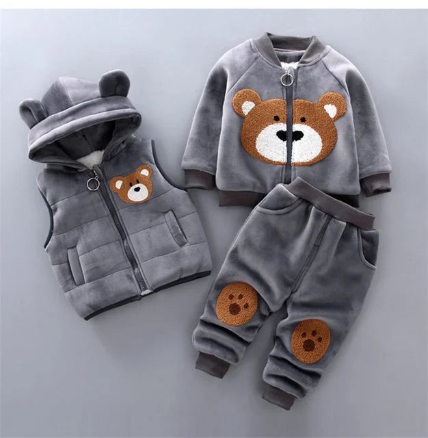 Italy Kids Winter Set – Gray with Large Bear