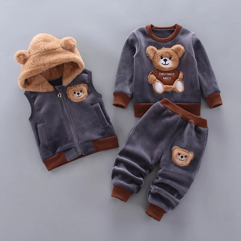 Italy Kids Winter Set – Gray with Dark Brown