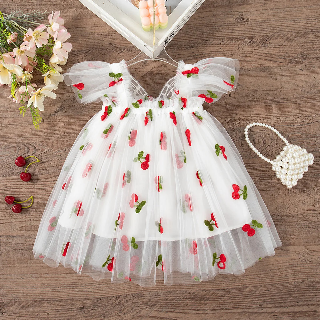 Girls' Dress Summer Floral Mesh Little Flying Sleeve Baby Girl Dress Cute Back Butterfly Princess Dress Baby Girl Clothes