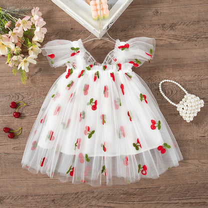 Girls' Dress Summer Floral Mesh Little Flying Sleeve Baby Girl Dress Cute Back Butterfly Princess Dress Baby Girl Clothes