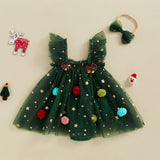 Infant Baby Girl Christmas Outfit Star Flower Green Tutu Christmas Dress Romper Newborn Christmas Clothes Dress