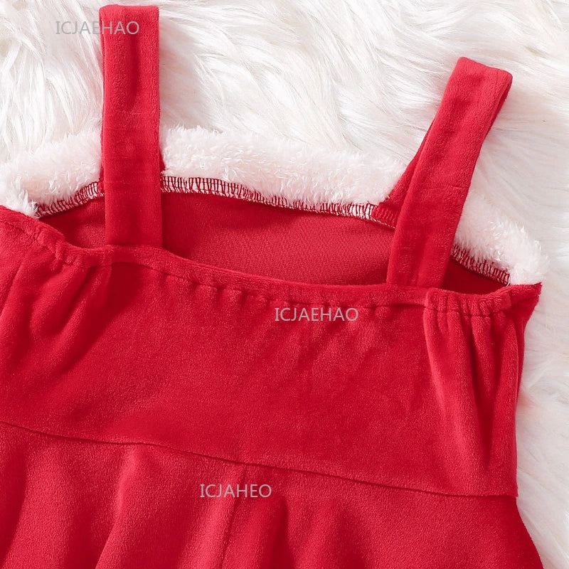 Weihnachtliches Samtkleid für Mädchen, ärmellos, 2-teilig mit Jacke, Outfit für Kinder, Festkleidung, Kleinkinderkleidung, Neujahr, Herbst, Winter 