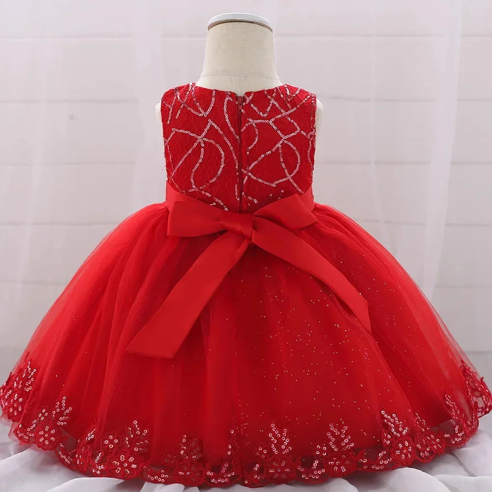 Girls Christmas Dresses baby Santa Claus red gown Bow Cute Baby Party Birthday Kids Wedding Elegant Princess Dress for Girls