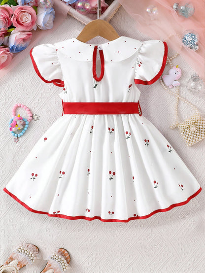 2025 Summer New Girls Infant Floral Print Dress Breathable Baby Princess Dress 0-3 Years Cool Short Sleeve Outfit