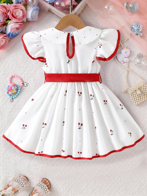 2025 Summer New Girls Infant Floral Print Dress Breathable Baby Princess Dress 0-3 Years Cool Short Sleeve Outfit