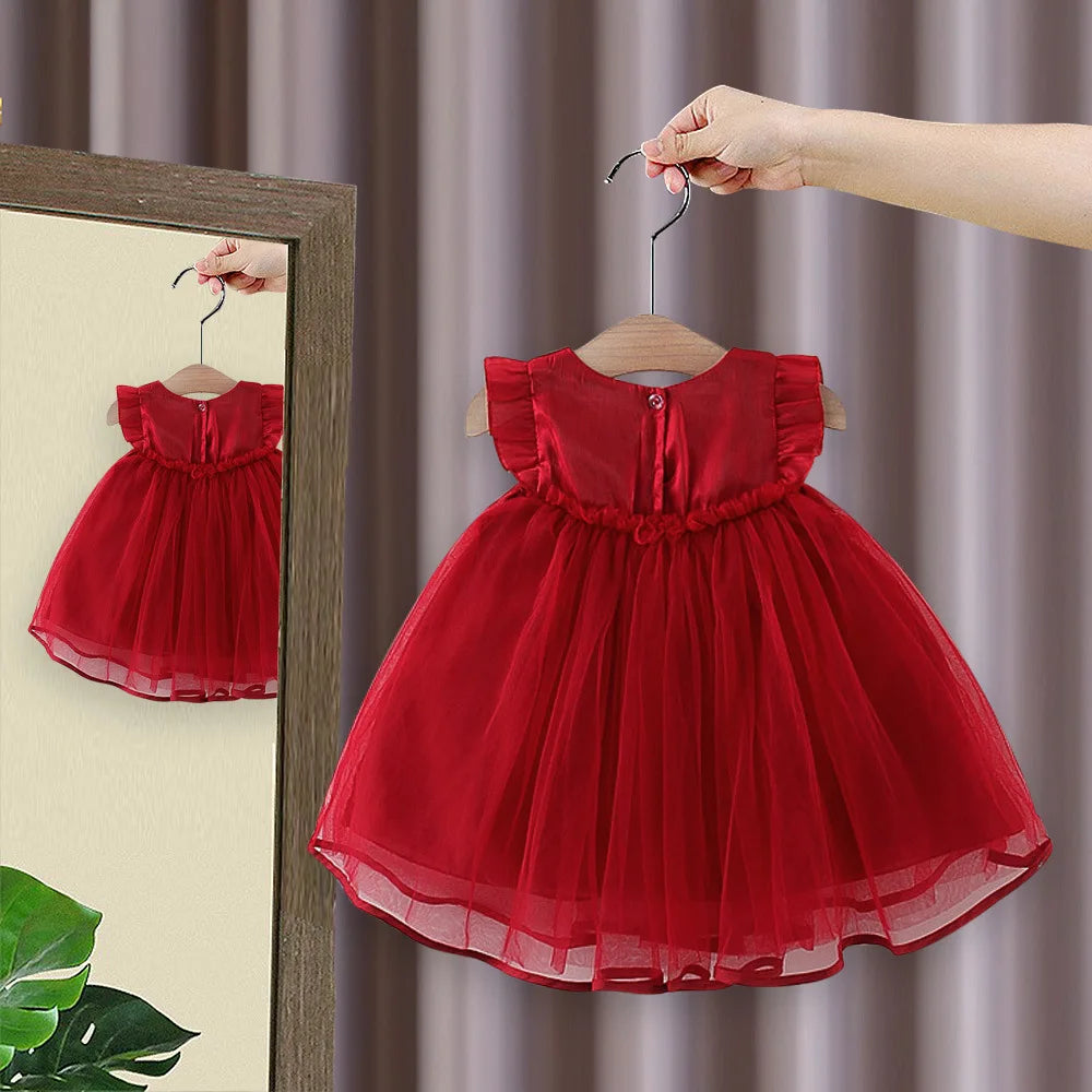 Kinderkleidung, Mädchenkleid, Sommerkleid im neuen Stil, Kinderabendkleid mit Wolkenmuster, Prinzessinnenkleid mit Flügelärmeln, Babykleid mit Schleife 