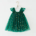 2025 Christmas Girls Strap Dresses Mesh Gold Star Tulle Dress For Girls Camisole New Year Kids Princess Dress for Girls for 0-7Y