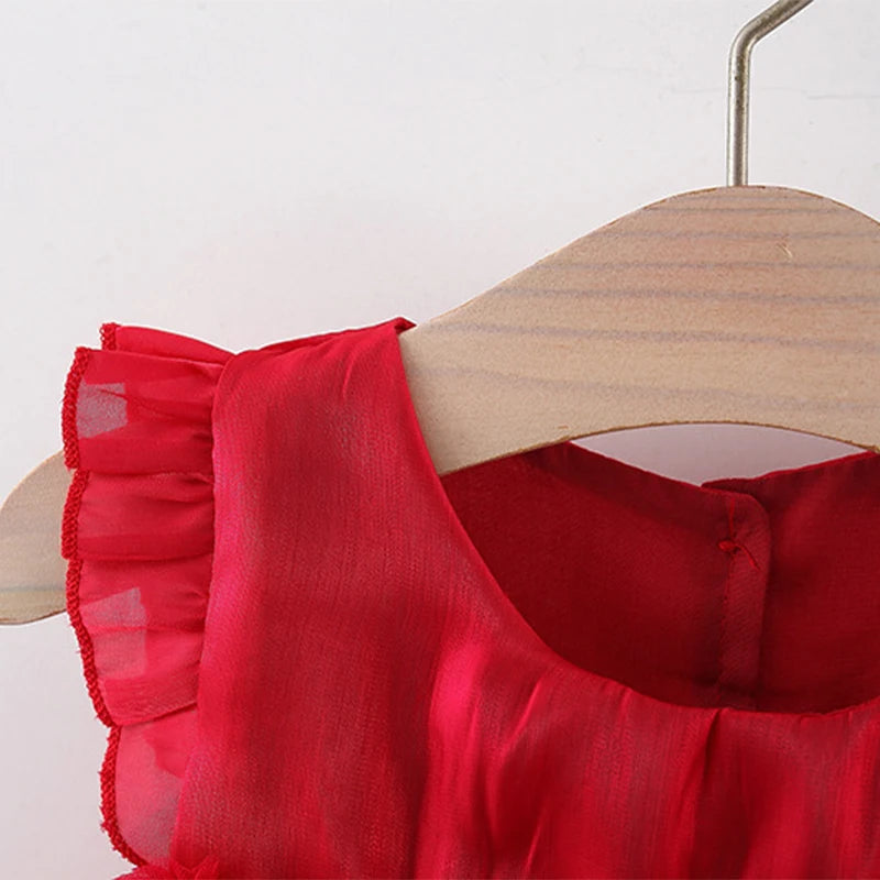 Kinderkleidung, Mädchenkleid, Sommerkleid im neuen Stil, Kinderabendkleid mit Wolkenmuster, Prinzessinnenkleid mit Flügelärmeln, Babykleid mit Schleife 