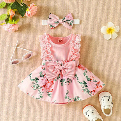 Vestidinho Floral Lili com Laço Rosa - Minu Kids