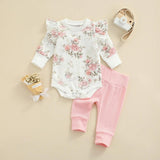 Baby Nina Blumen-Outfit – Rosa Body und Hose