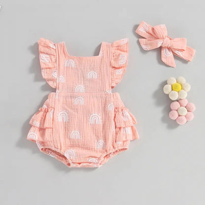 Romper Arco-Íris Lili com Laço Rosa - Minu Kids