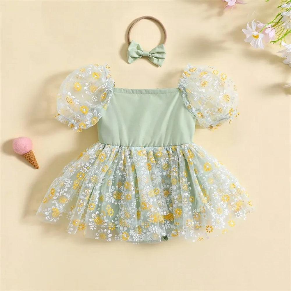 Vestidinho Pandinha Nina Florzinhas Verde - Minu Kids
