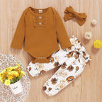 Conjunto Floral Calça e Body de Manga Comprida Amarelo - Minu Kids