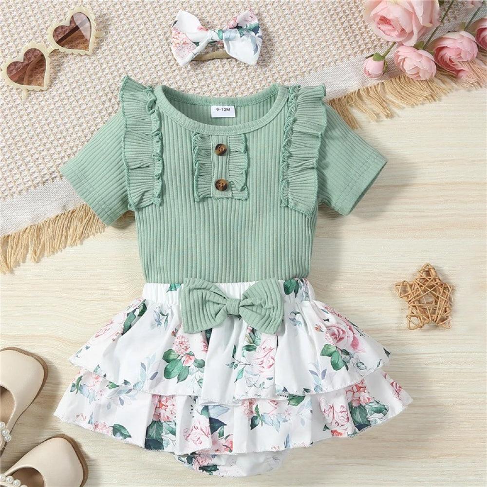 Conjunto Floral Body e Saia Verde - Minu Kids
