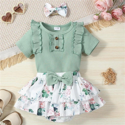 Conjunto Floral Body e Saia Verde - Minu Kids