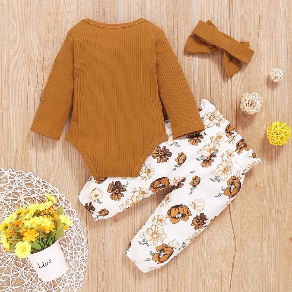 Conjunto Floral Calça e Body de Manga Comprida Amarelo - Minu Kids