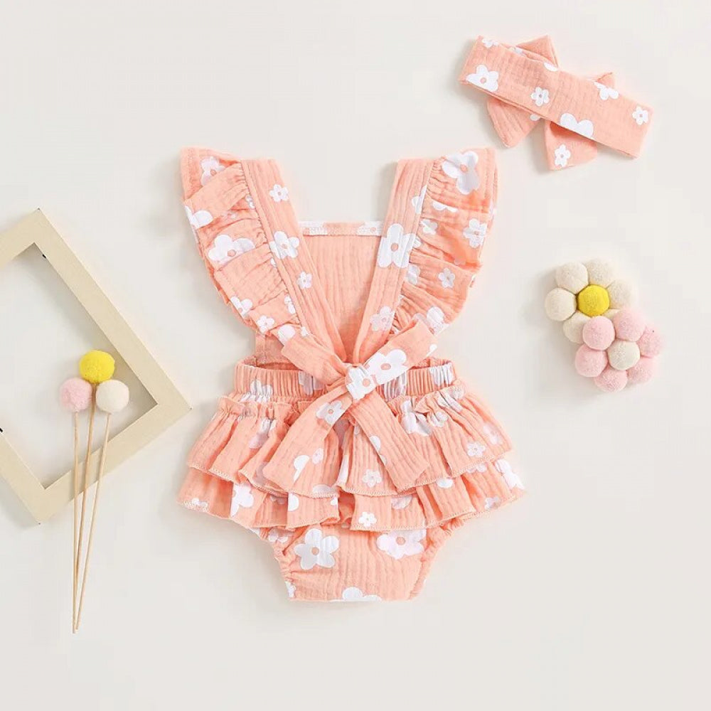 Romper Florzinha Lili com Laço Rosa - Minu Kids