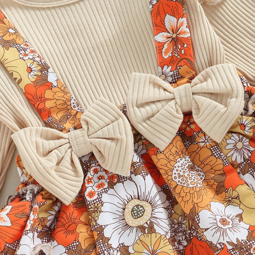 Romper Bela Floral com Manga Comprida Bege - Minu Kids