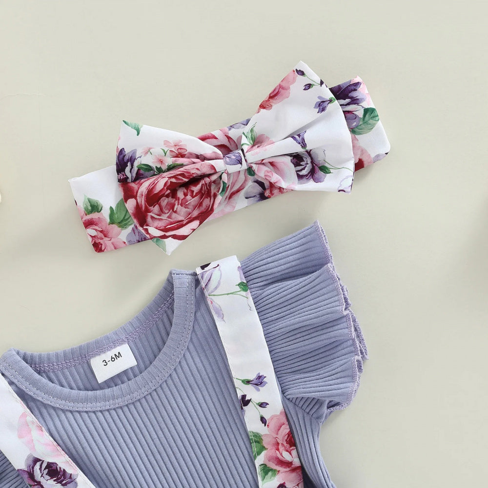 Romperzinho Mila Floral com Laço Lilás - Minu Kids