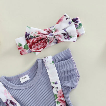 Romperzinho Mila Floral com Laço Lilás - Minu Kids