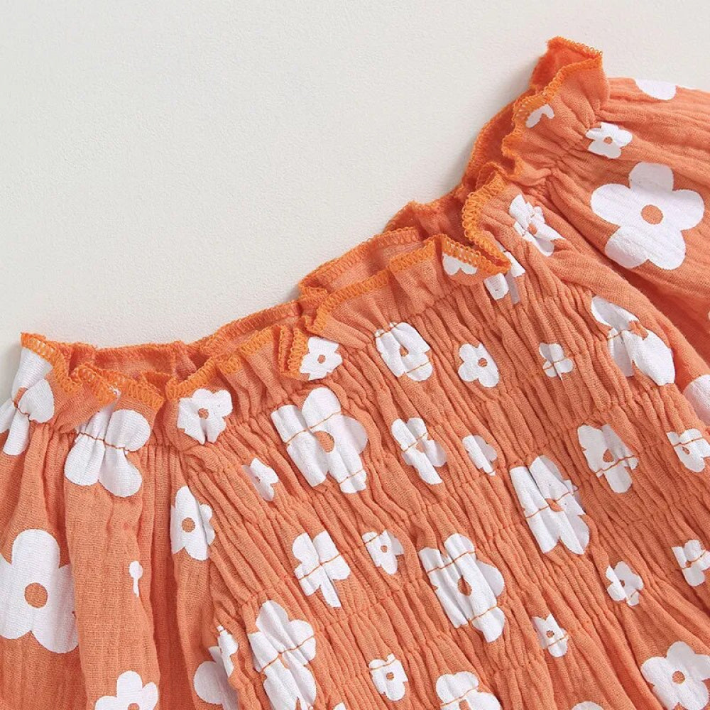 Romper Florzinha Lili Manga Comprida com Laço Laranja - Minu Kids
