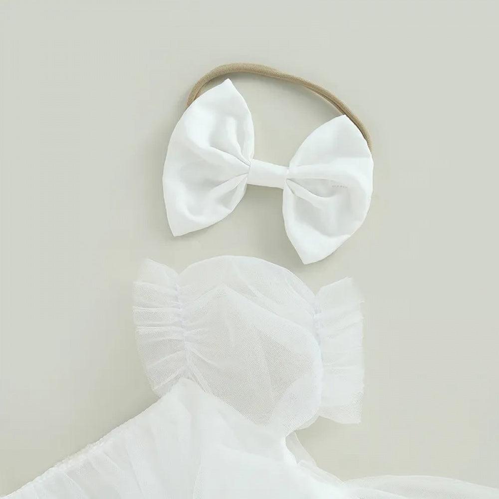 Vestidinho Julie Tule com Laço Branco - Minu Kids