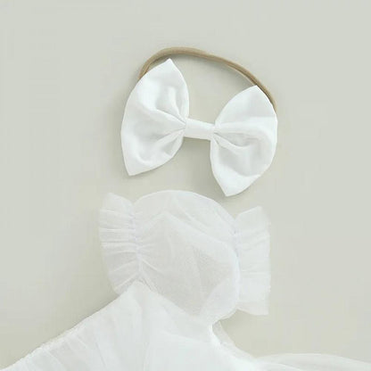 Vestidinho Julie Tule com Laço Branco - Minu Kids