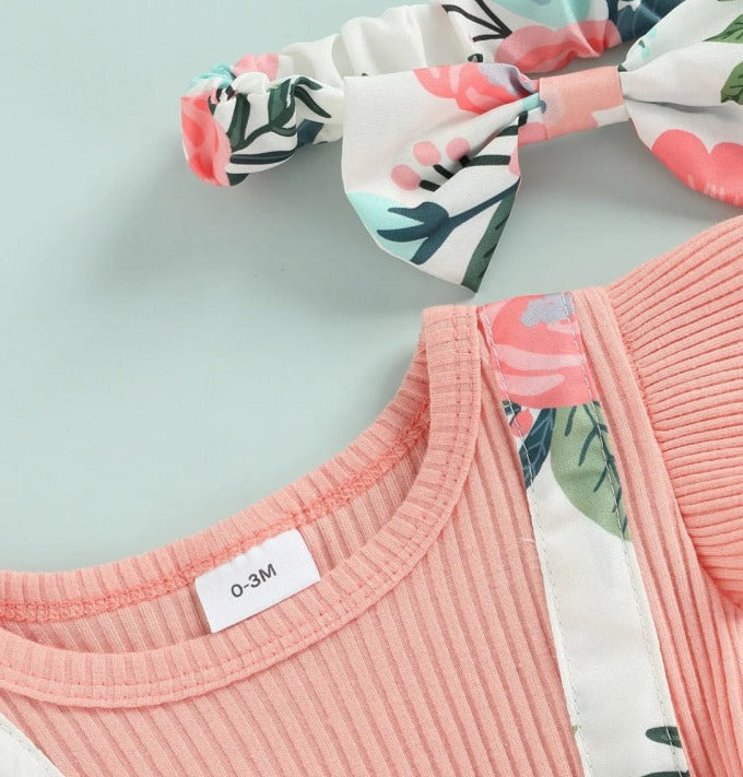 Romper Lila Floral com Laço Rosa - Minu Kids