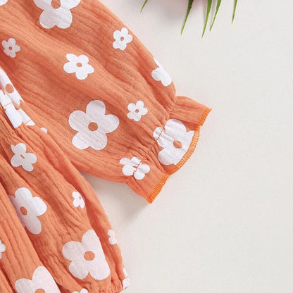 Romper Florzinha Lili Manga Comprida com Laço Laranja - Minu Kids