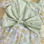 Vestidinho Nina Florzinhas com Laço Verde - Minu Kids