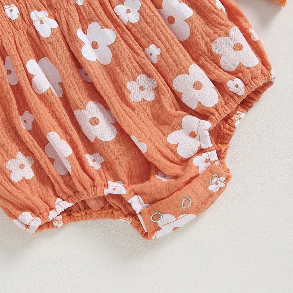 Romper Florzinha Lili Manga Comprida com Laço Laranja - Minu Kids