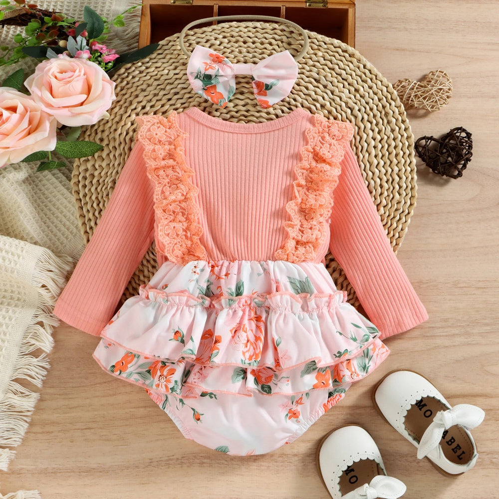 Romper Rosa Floral de Manga Comprida - Minu Kids