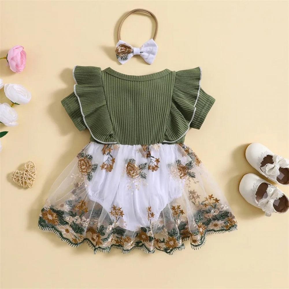 Vestido Lila Floral Verde - Minu Kids