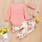 Conjunto Floral Calça e Body de Manga Comprida Rosa - Minu Kids