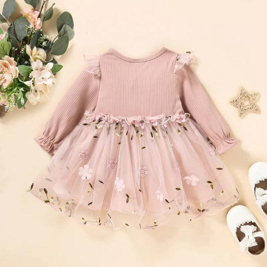 Vestido Lina Rosa com Manga Comprida - Minu Kids