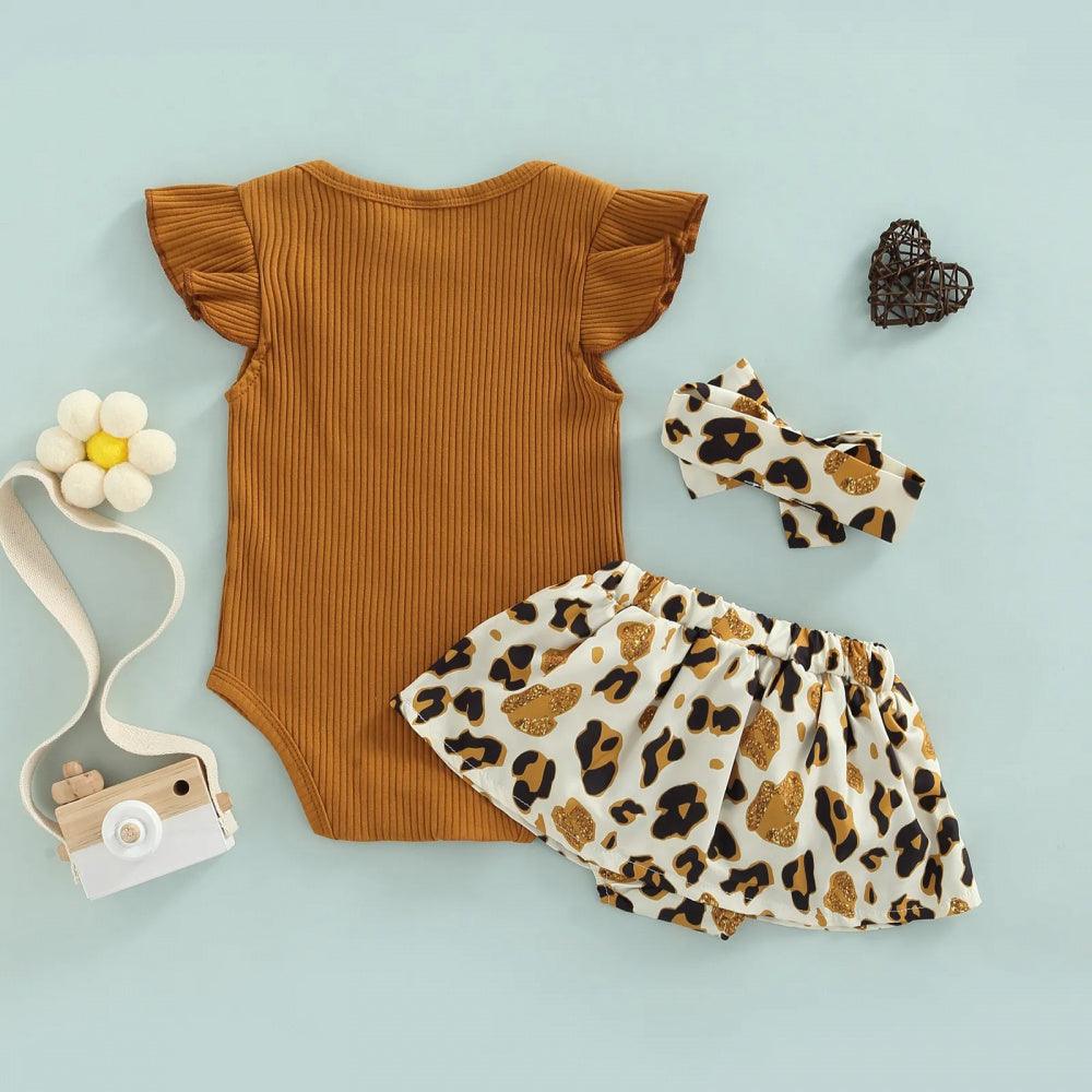Conjuntinho Olivia Body e Saia com Laço Marrom - Minu Kids