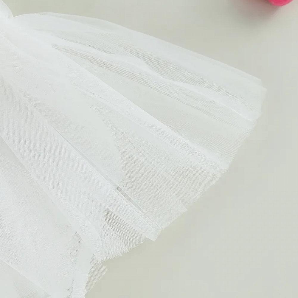 Vestidinho Julie Tule com Laço Branco - Minu Kids