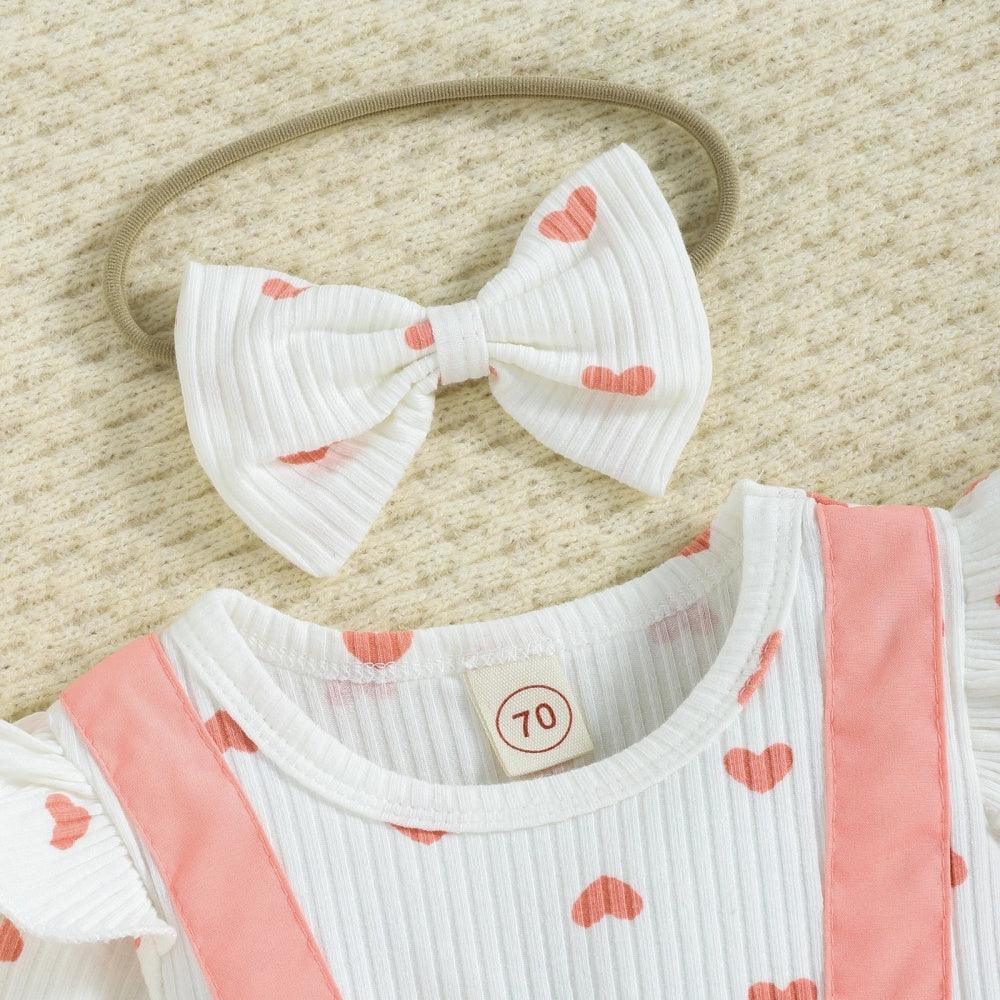 Romper Corações Branco com Rosa de Manga Comprida - Minu Kids
