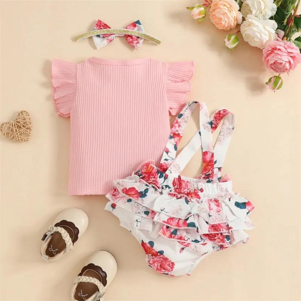 Conjuntinho Lila Floral com Laço Rosa - Minu Kids