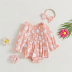 Romper Florzinha Lili Manga Comprida com Laço Rosa - Minu Kids